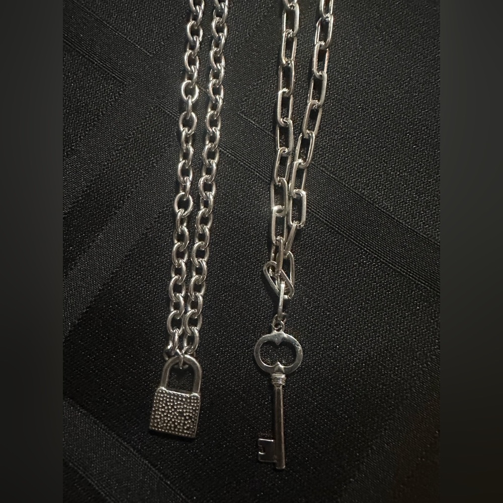 Matching vintage key and lock chain necklaces